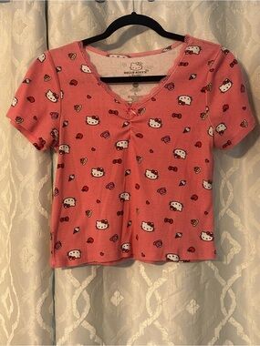 Hello Kitty Coral Pink Short Sleeve Kids Tee with Character Print
